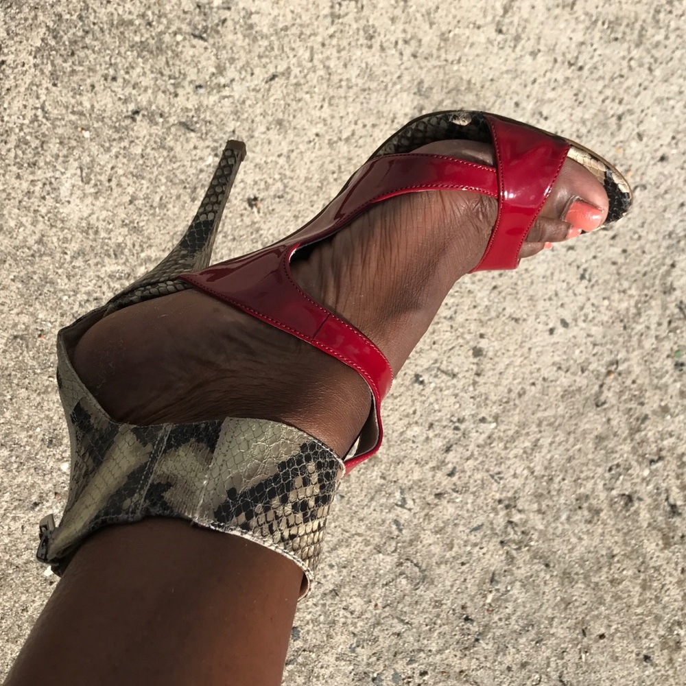 Guess Red Patent Leather and Snakeskin Heels